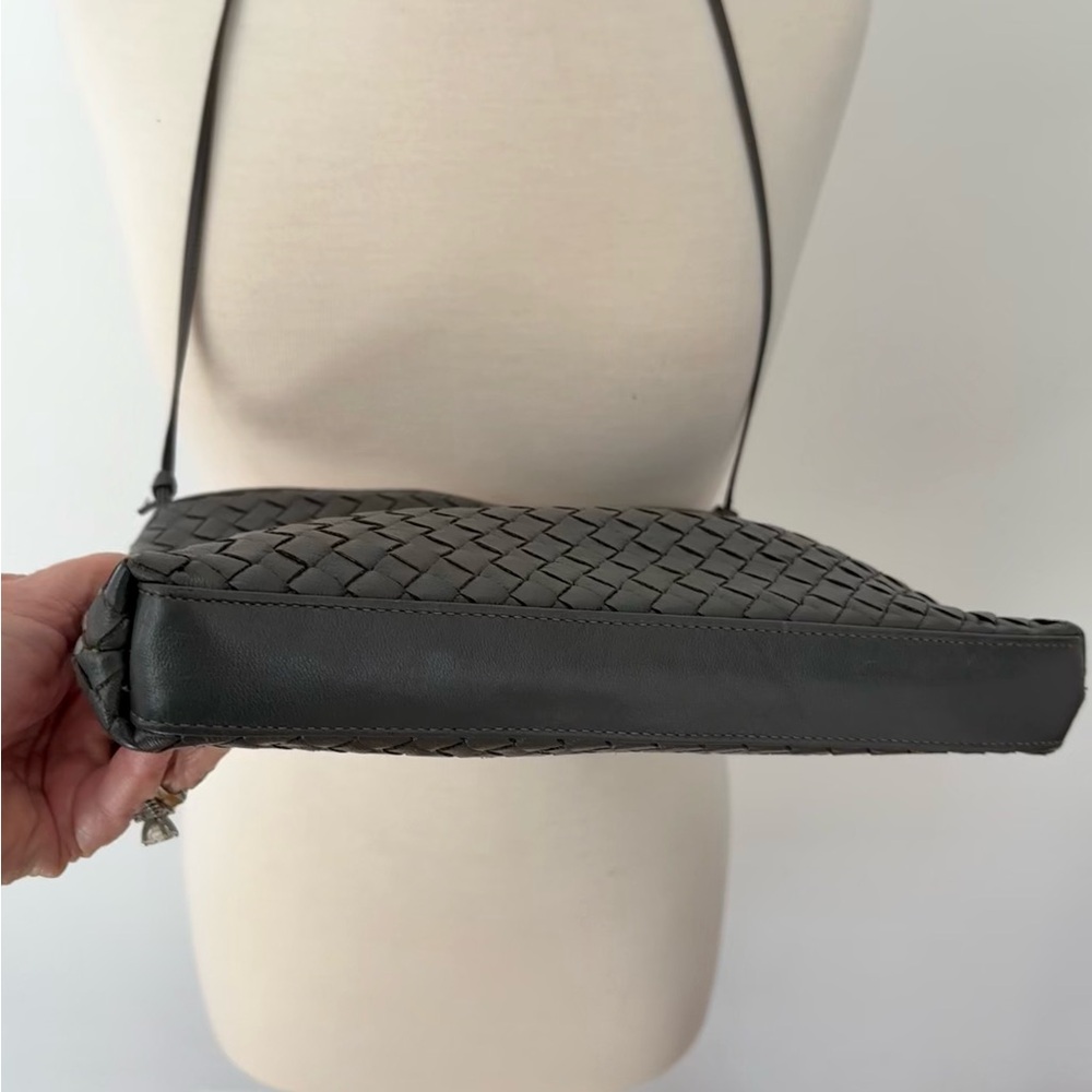 Meyers USA Woven Leather Shoulder Bag Gray Intrecciato Style Crossbody - Picture 3 of 8